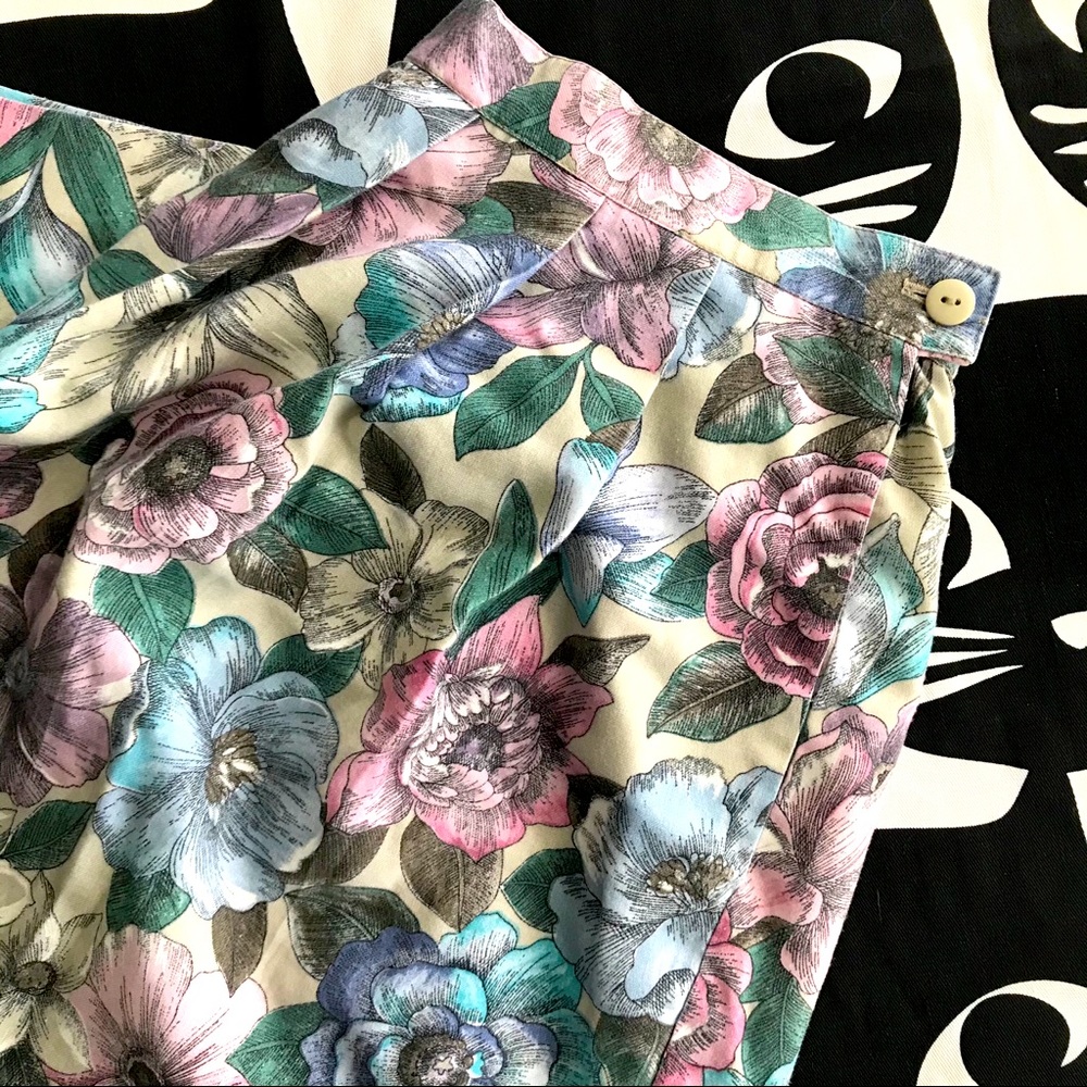 Vintage 80s pleated floral midi skirt mauve plus